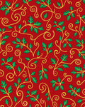 Festive Red Green Vine Swirl Rug