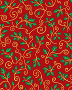 Festive Red Green Vine Swirl Rug