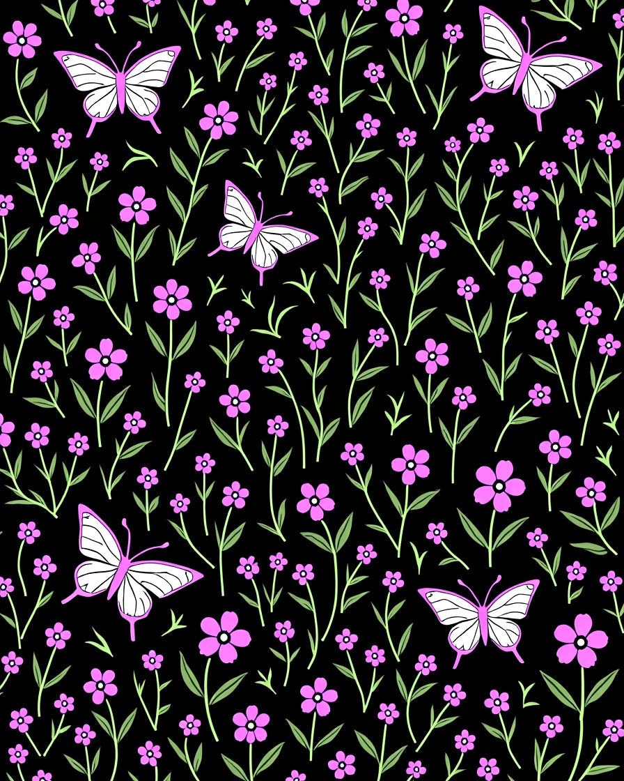 Pink Butterfly Flower Field Design Rug