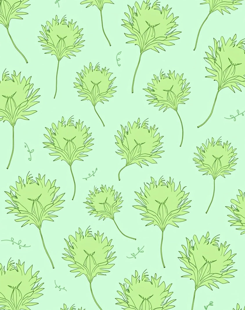 Green Floral Line Art Pattern Rug