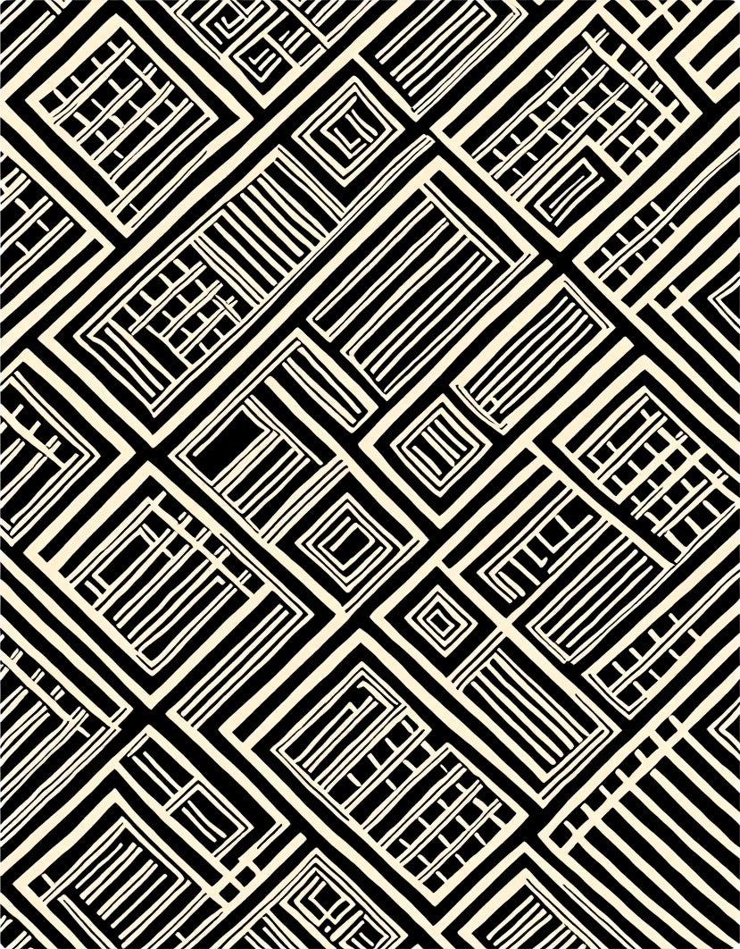 Geometric Grid Black Cream Pattern Rug