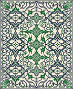 Ornate Green Ivory Floral Pattern Rug