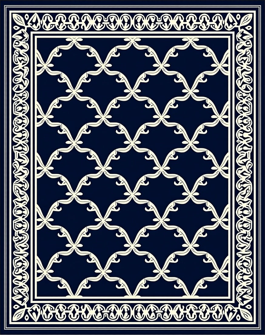 Ornate Lattice Border Geometric Design Rug