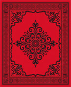 Ornate Red Black Floral Scroll Design Rug