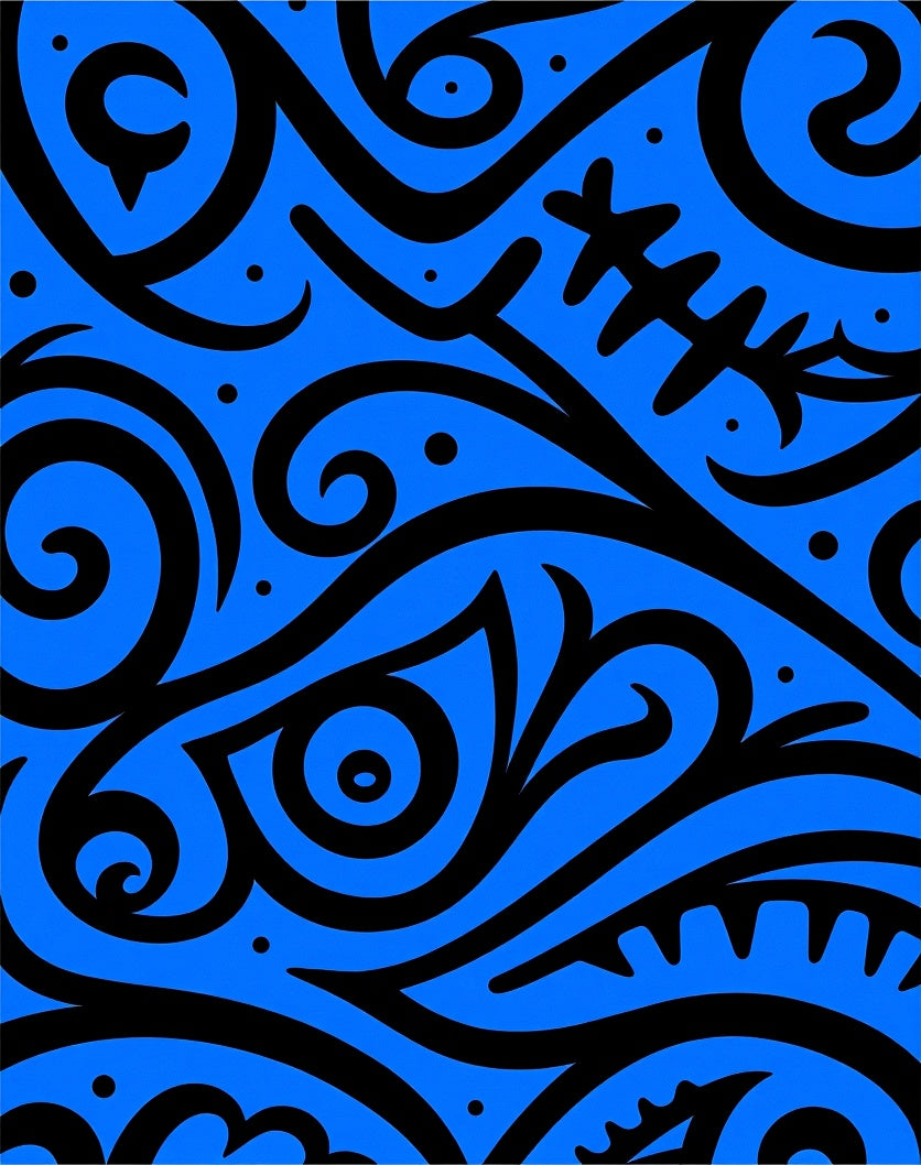 Bold Black Swirls Electric Blue Pattern Rug
