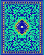 Vibrant Blue Green Floral Medallion Rug
