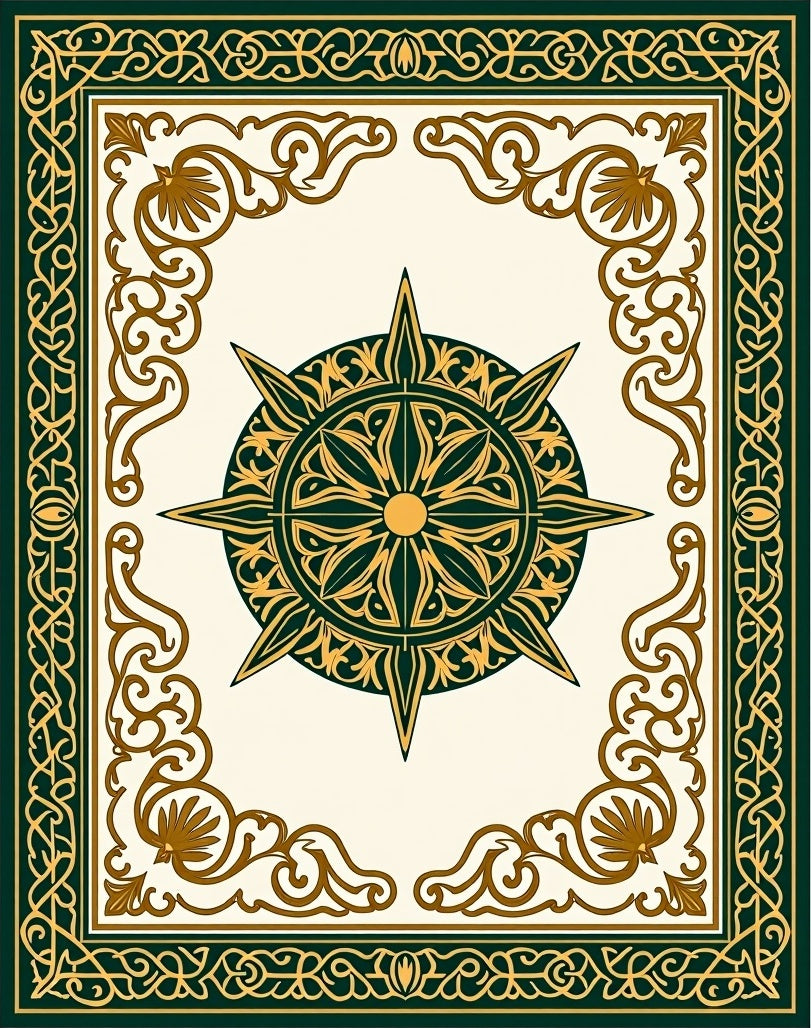 Elaborate Geometric Sunburst Emblem Rug