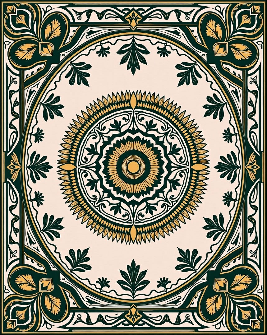 Elegant Vintage Sunburst Medallion Rug