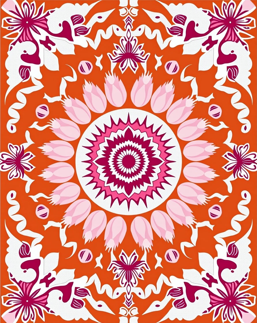 Radiant Floral Mandala Pattern Rug