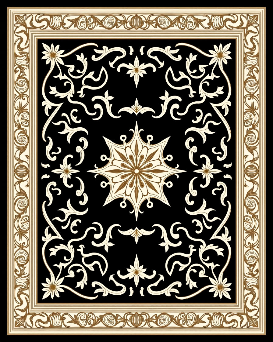 Classic Scrollwork Floral Golden Bordered Rug