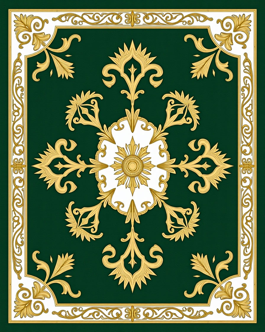 Elegant Golden Floral Emerald Pattern Rug