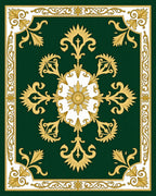 Elegant Golden Floral Emerald Pattern Rug