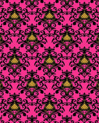 Ornate Black Gold Damask Pattern Rug