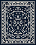 Intricate Floral Scrollwork Navy Blue Rug
