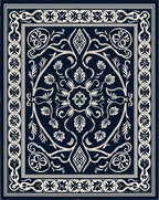 Intricate Floral Scrollwork Navy Blue Rug