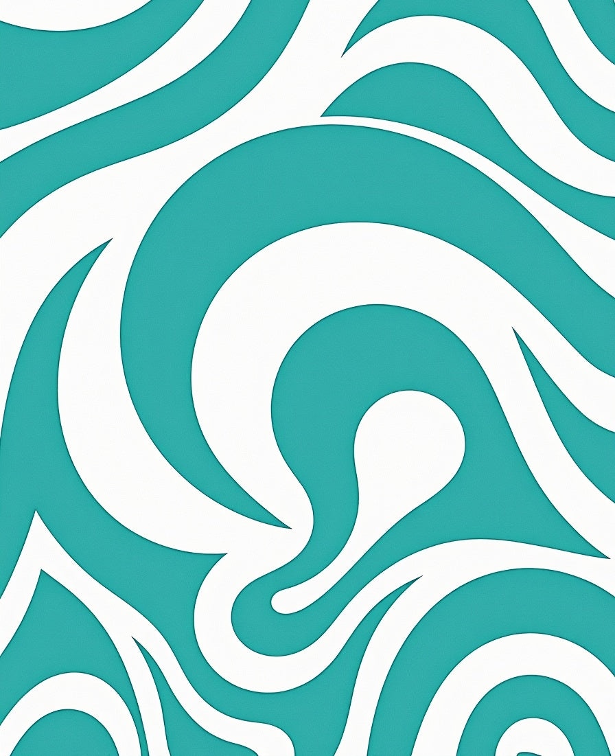 Teal And White Swirl Graphic Pattern Rug