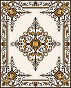 Cream and Gold Ornate Scroll Pattern Rug