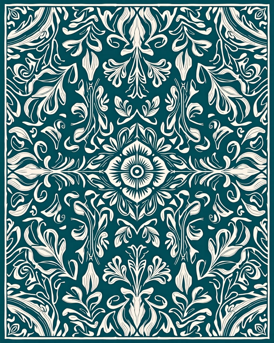 Elegant Teal Floral Swirl Pattern Rug