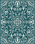 Elegant Teal Floral Swirl Pattern Rug