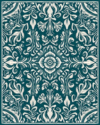 Elegant Teal Floral Swirl Pattern Rug
