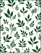 Dark Green Leaf Patterned Design Rug