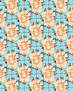 Orange Beige Floral Tile Pattern Rug