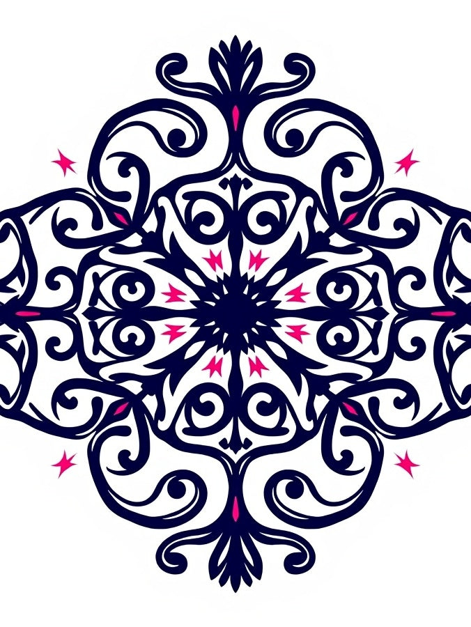 Intricate Deep Blue Floral Scrollwork Rug