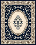 Ornate Floral Scrollwork Dark Navy Rug