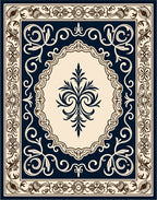 Ornate Floral Scrollwork Dark Navy Rug