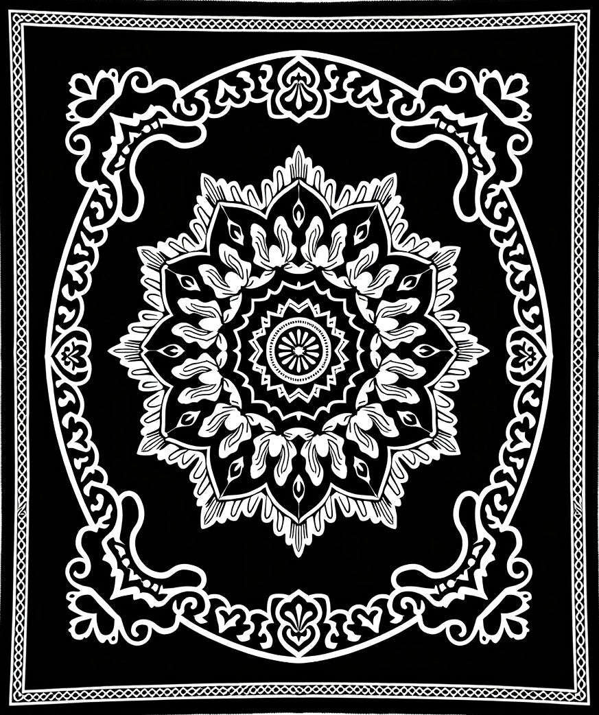 Black White Mandala Patterned Rug