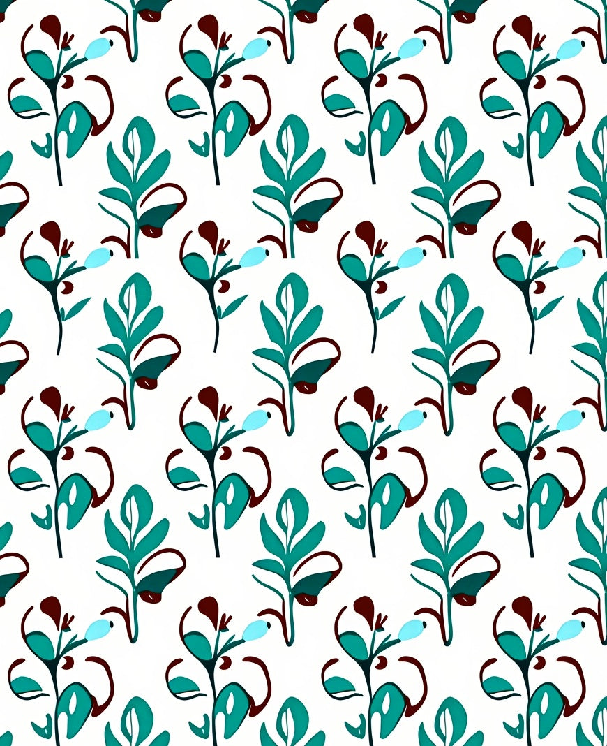 Abstract Teal Leaf Pattern Design Rug