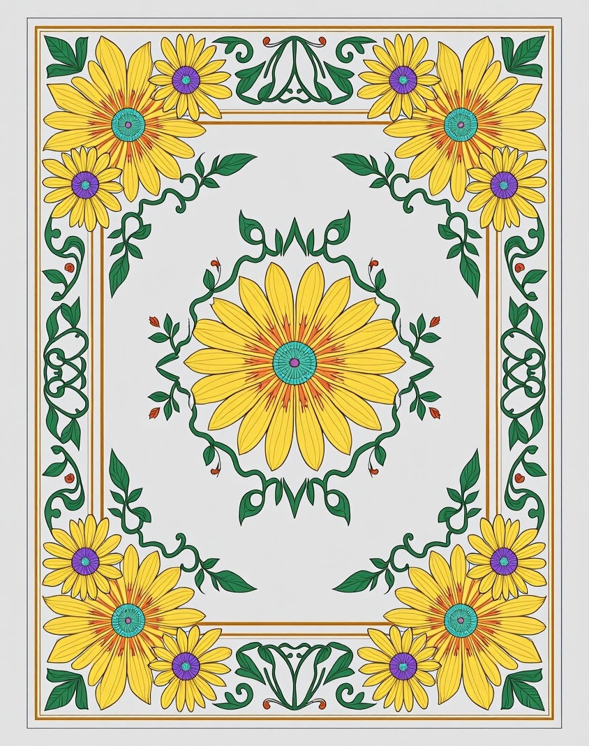 Yellow Floral Garden Border Rug