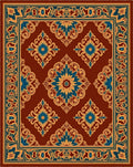 Rich Burgundy And Blue Floral Pattern Rug