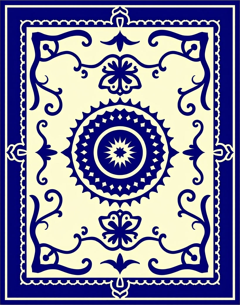 Classic Navy Blue Floral Medallion Rug