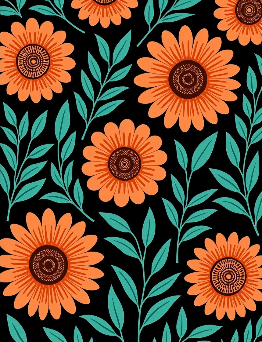 Orange Floral Stylized Pattern Rug