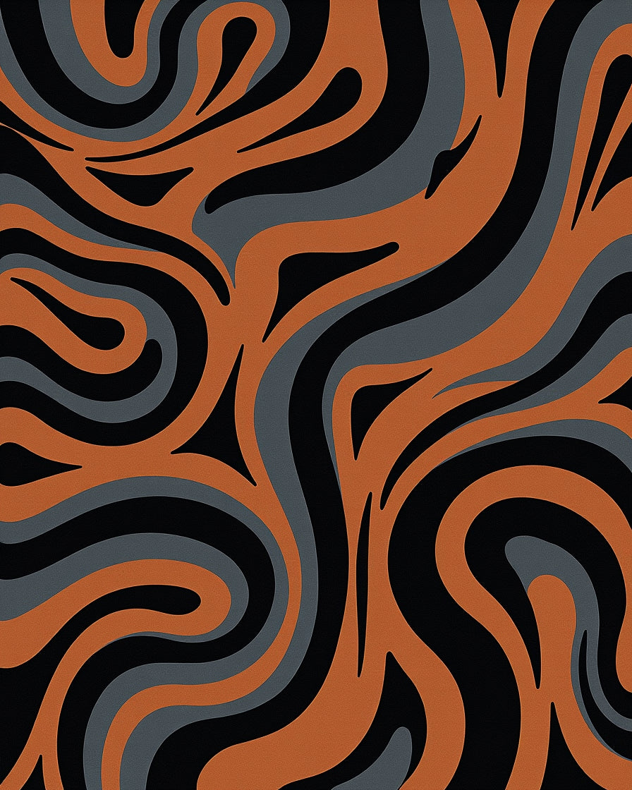 Wavy Abstract Black Orange Grey Pattern Rug