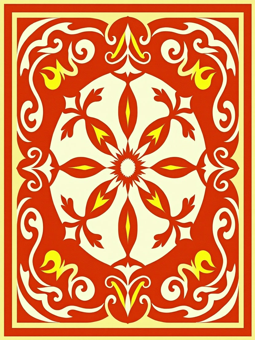 Radiant Red Yellow Medallion Motif Rug