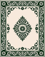 Elegant Dark Green Floral Medallion Design Rug
