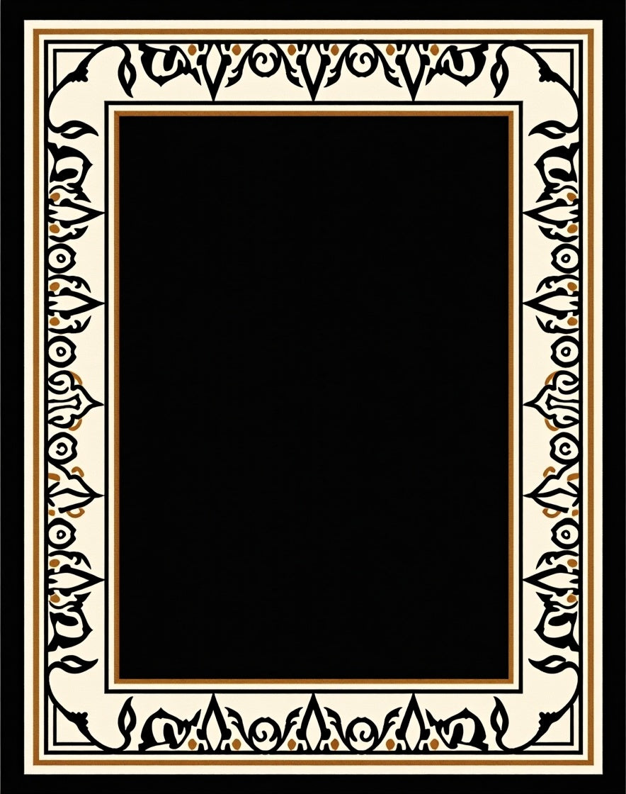 Elegant Cream Black Ornate Border Rug