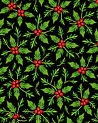 Green Holly Berry Black Background Repeat Rug