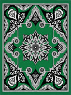Ornate Emerald and Black Floral Medallion Rug