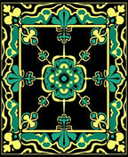 Bold Teal Yellow Floral Frame Rug