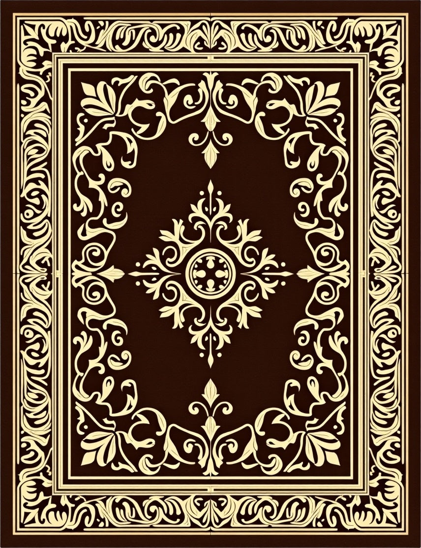 Elegant Swirls and Floral Border Design Rug