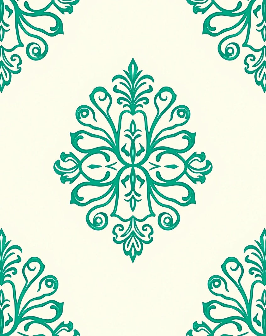 Elegant Teal Damask Pattern Rug