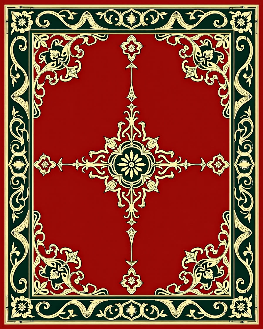 Elegant Floral Emblem Border Rug