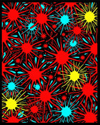 Vibrant Red Aqua Yellow Starburst Design Rug