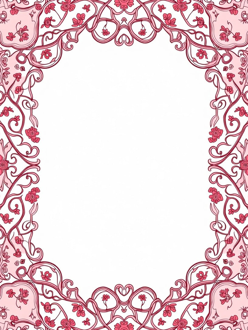 Ornate Floral Scrollwork Pink Pattern Rug