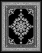 Intricate Black White Floral Border Rug