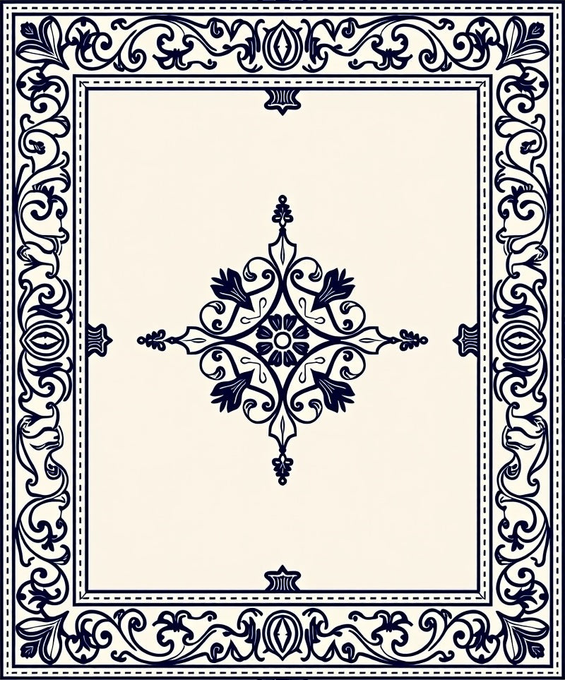 Ornate Navy Floral Scrollwork Rug