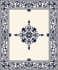 Ornate Navy Floral Scrollwork Rug